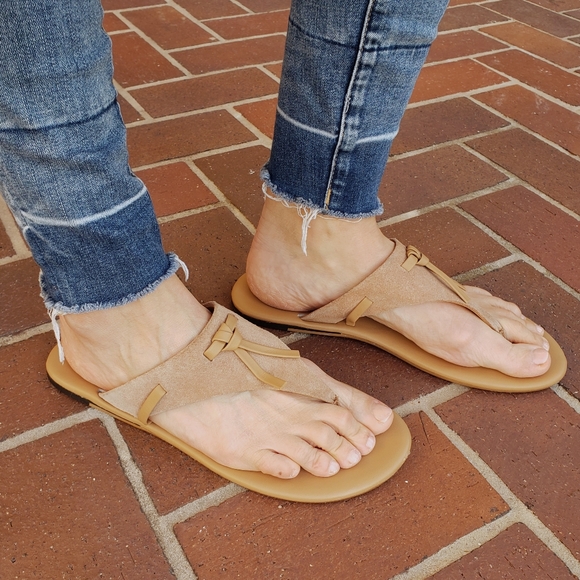 Anthropologie Lace-Up Casual Tan Brown Suede Leather Flip Flop Thong Sandals 10 - Picture 3 of 13